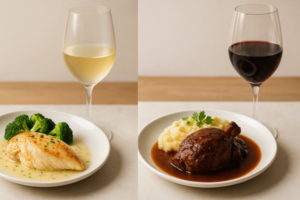Maridaje filete de pollo vino blanco carne tinta potencia sabores equilibrio copas